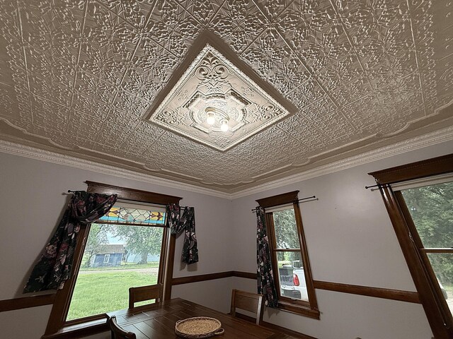 78994 160th St, Sacred Heart, MN 56285 - unfurnished dining area featuring an ornate ceiling and plenty of natural light