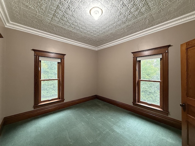 78994 160th St, Sacred Heart, MN 56285 - empty room featuring carpet flooring, plenty of natural light, an ornate ceiling, and baseboards