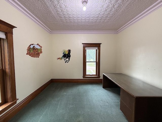 78994 160th St, Sacred Heart, MN 56285 - unfurnished office with carpet, crown molding, an ornate ceiling, and baseboards
