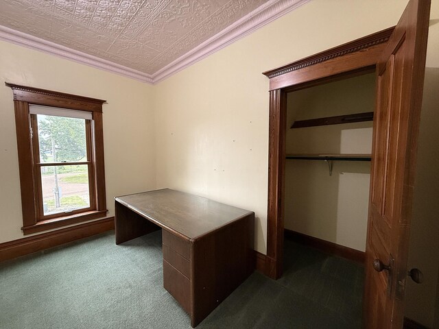 78994 160th St, Sacred Heart, MN 56285 - unfurnished office featuring an ornate ceiling, dark colored carpet, and ornamental molding