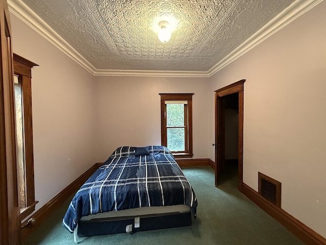 78994 160th St, Sacred Heart, MN 56285 - bedroom featuring carpet, baseboards, and ornamental molding