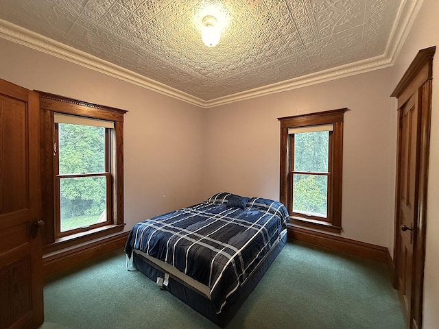78994 160th St, Sacred Heart, MN 56285 - bedroom with carpet, baseboards, and an ornate ceiling