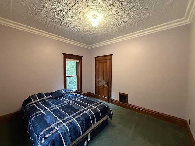 78994 160th St, Sacred Heart, MN 56285 - bedroom featuring carpet flooring, baseboards, and ornamental molding