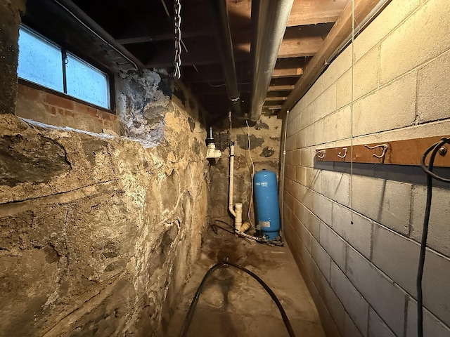 78994 160th St, Sacred Heart, MN 56285 - below grade area featuring a water pressure tank and concrete block wall