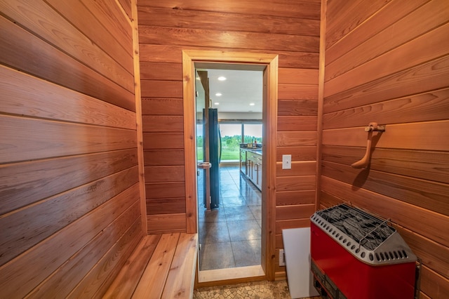 29437 141st Ave, Lanesburgh Twp, MN 56071 - corridor with wood walls and a relaxing sauna