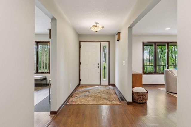 303 Cove Rd, Troy Twp, WI 54016 - foyer entrance with hardwood / wood-style flooring, baseboards, and a textured ceiling