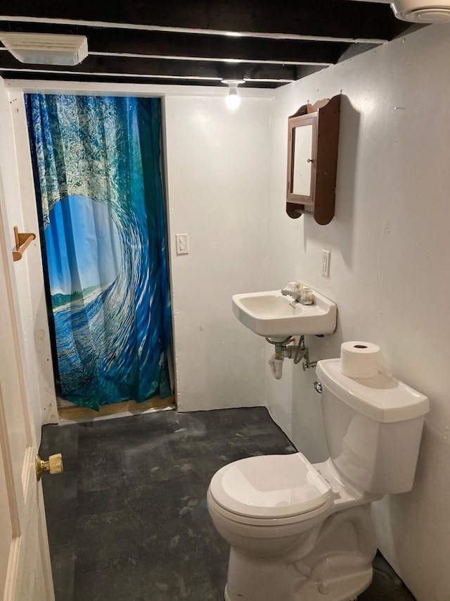 643 Miller Ave, Windom, MN 56101 - bathroom with toilet, a sink, and a shower with shower curtain