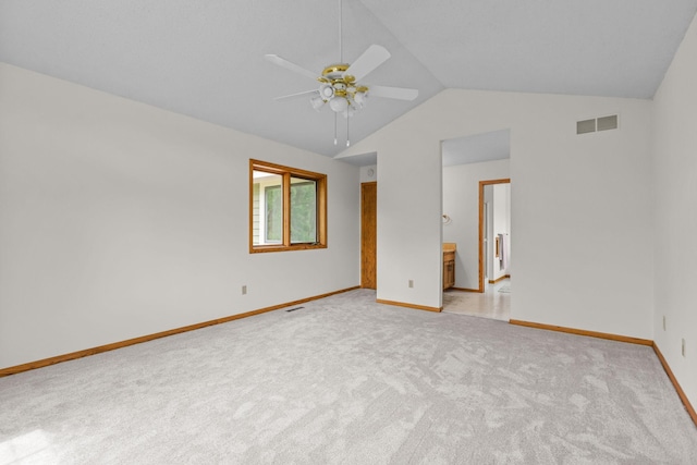 11960 Albavar Path, Inver Grove Heights, MN 55077 - empty room with lofted ceiling, ceiling fan, baseboards, and light colored carpet