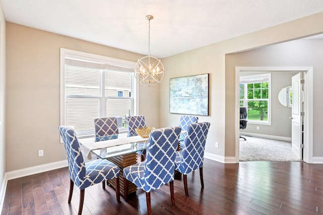18482 Aubrie Ct, Eden Prairie, MN 55347 - dining space with a chandelier, dark wood-style flooring, and an office area