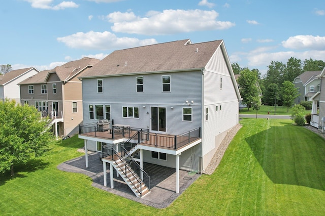 18482 Aubrie Ct, Eden Prairie, MN 55347 - back of house with a patio area, a deck, stairway, and a lawn