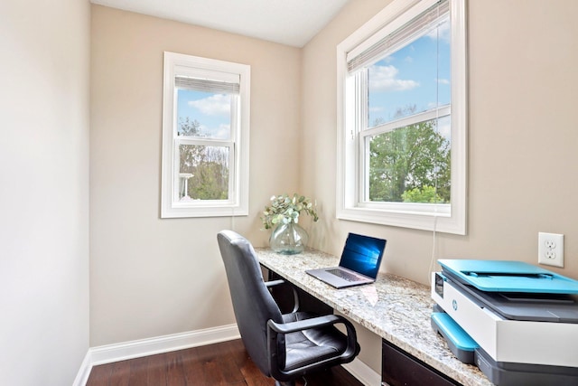 18482 Aubrie Ct, Eden Prairie, MN 55347 - office featuring baseboards and dark wood-style floors