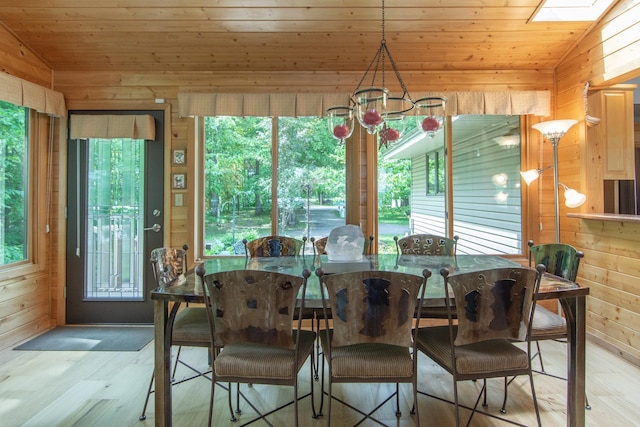27488 Ridgewood Dr, Merrifield, MN 56465 - dining area featuring wood walls, wood finished floors, and wooden ceiling