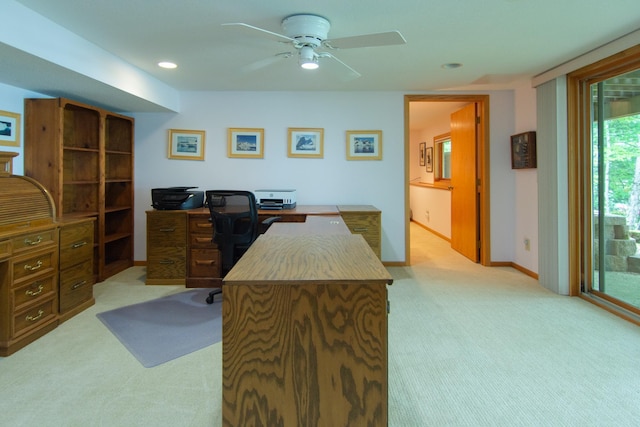27488 Ridgewood Dr, Merrifield, MN 56465 - office featuring light carpet, a ceiling fan, and baseboards