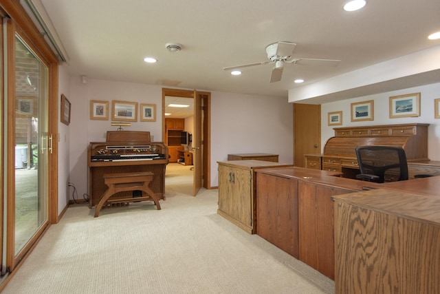 27488 Ridgewood Dr, Merrifield, MN 56465 - office with light colored carpet, a ceiling fan, and recessed lighting