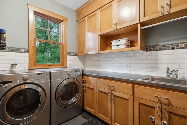 1501 June Ave S, Golden Valley, MN 55416 - washroom featuring cabinet space and washer and clothes dryer