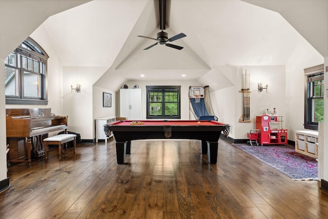 1501 June Ave S, Golden Valley, MN 55416 - game room with lofted ceiling, hardwood / wood-style floors, pool table, a ceiling fan, and recessed lighting