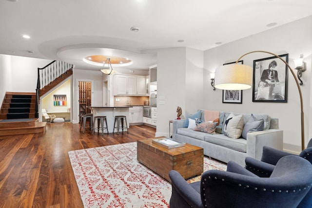1501 June Ave S, Golden Valley, MN 55416 - living area featuring dark wood-style floors, stairway, and recessed lighting