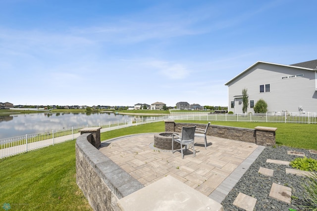 3004 6th St E, West Fargo, ND 58078 - view of patio with a water view and an outdoor fire pit