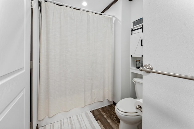 16536 Hook Cir, Pokegama Twp, MN 55030 - full bathroom featuring wood finished floors and shower / tub combo with curtain