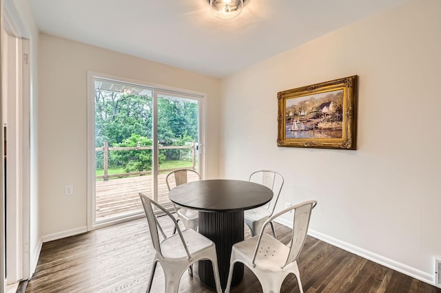 6318 Perry Ave N, Brooklyn Center, MN 55429 - dining area with baseboards and dark wood-type flooring