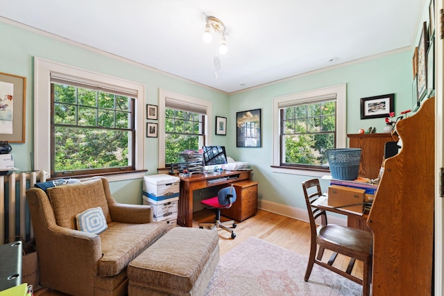 1913 River Pkwy, Minneapolis, MN 55414 - office with plenty of natural light, wood finished floors, ornamental molding, and radiator heating unit