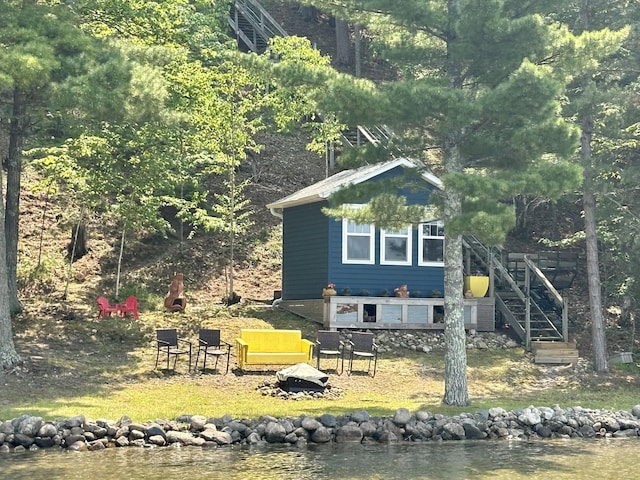 12332 Manhattan Point Blvd, Crosslake, MN 56442 - view of outdoor structure with stairway and a water view