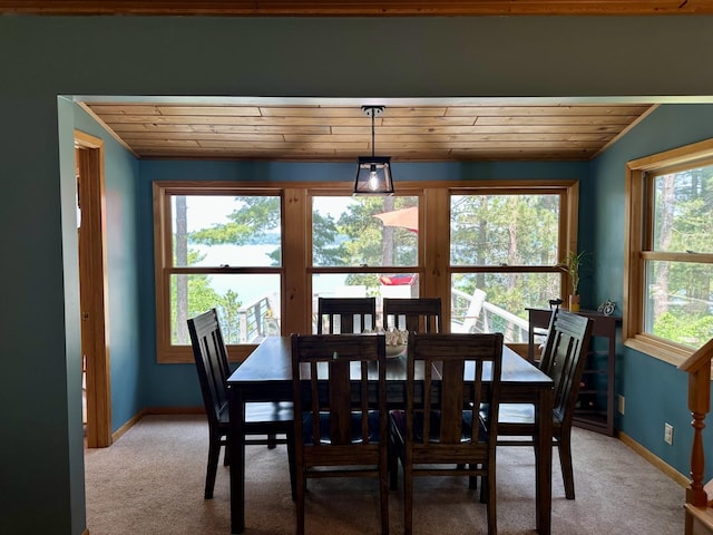 12332 Manhattan Point Blvd, Crosslake, MN 56442 - dining room with wooden ceiling and light colored carpet