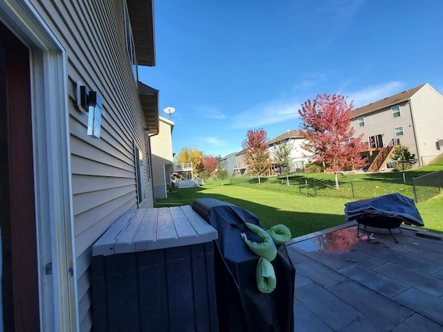 12383 Midway Cir NE, Blaine, MN 55449 - wooden terrace with a fenced backyard and a residential view