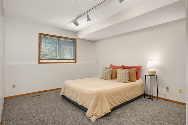 3924 Denmark Ave, Eagan, MN 55123 - carpeted bedroom with baseboards, rail lighting, and a textured ceiling