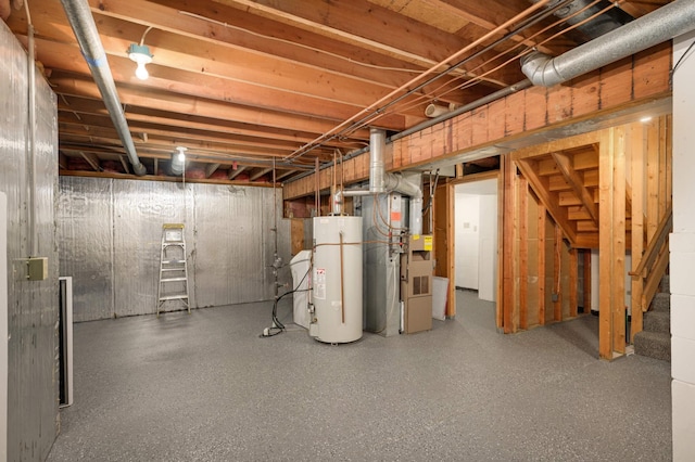 3924 Denmark Ave, Eagan, MN 55123 - unfinished basement with water heater, stairs, and heating unit