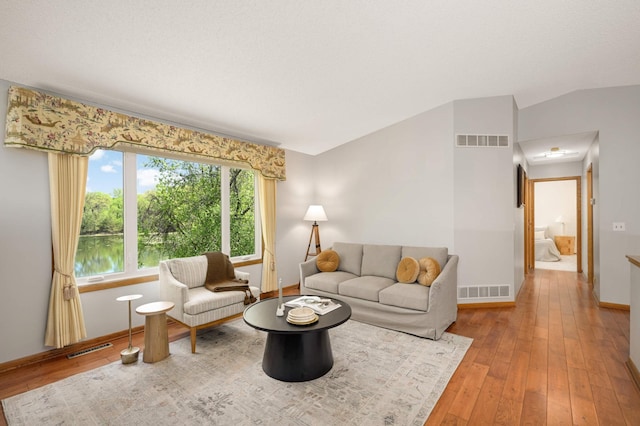 3924 Denmark Ave, Eagan, MN 55123 - living area with hardwood / wood-style floors, baseboards, and lofted ceiling