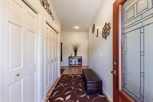 1614 8th St, Grand Rapids, MN 55744 - foyer entrance featuring dark wood-style floors, baseboards, and recessed lighting