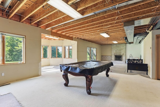 18715 24th Ave N, Plymouth, MN 55447 - game room with pool table, carpet flooring, and a fireplace