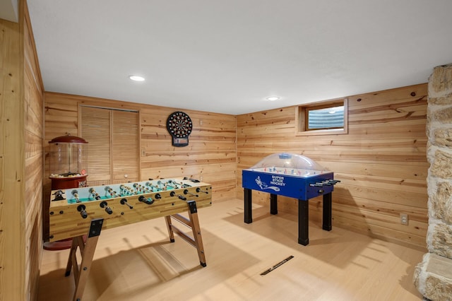 9452 Stevens Ave S, Bloomington, MN 55420 - recreation room with wooden walls and recessed lighting