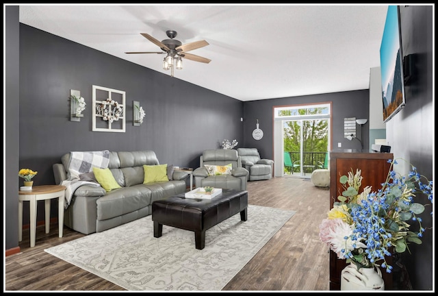 8065 Kirkwood Ln N Unit 82, Maple Grove, MN 55369 - living room featuring wood finished floors and a ceiling fan
