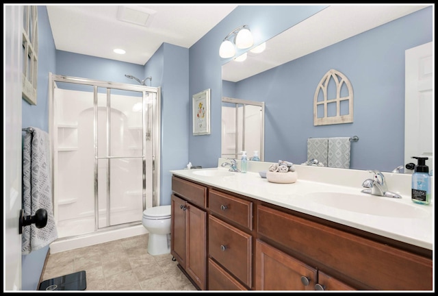 8065 Kirkwood Ln N Unit 82, Maple Grove, MN 55369 - bathroom featuring a stall shower, double vanity, and tile patterned flooring
