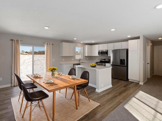 6720 376th St, North Branch, MN 55056 - dining space with dark wood-style floors, baseboards, and recessed lighting