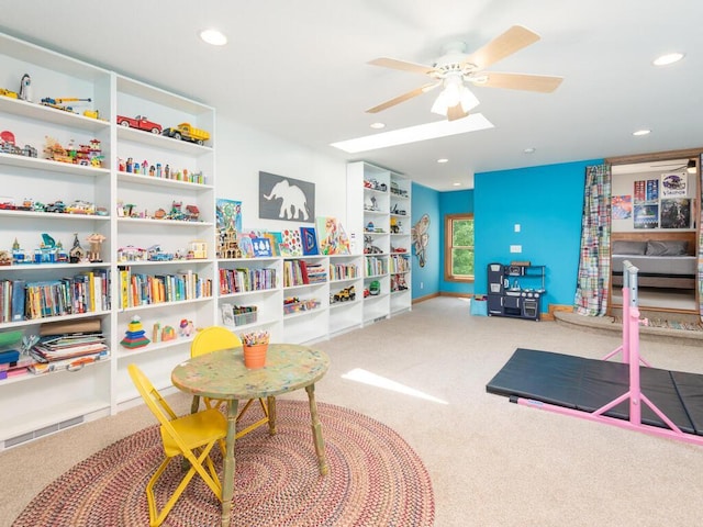 1776 Lockridge Ct, Waconia, MN 55387 - playroom with carpet flooring, a ceiling fan, and recessed lighting