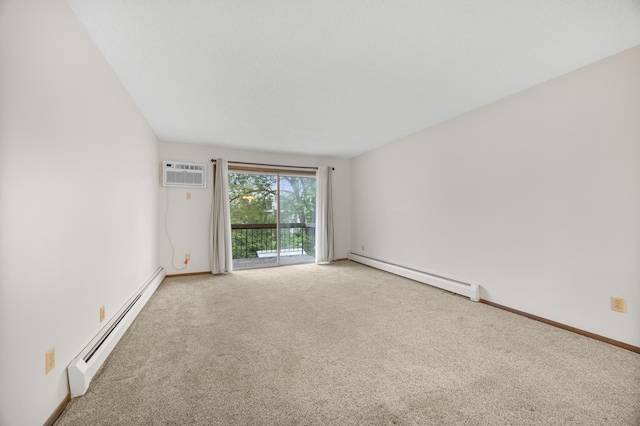2800 Hillsboro Ave N Unit 214, New Hope, MN 55427 - carpeted empty room featuring a baseboard heating unit, baseboard heating, and an AC wall unit