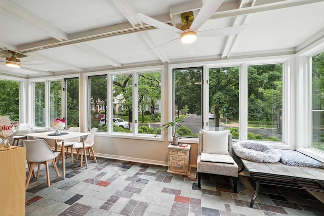 2516 Humboldt Ave S, Minneapolis, MN 55405 - sunroom / solarium with plenty of natural light, beamed ceiling, stone finish floors, and coffered ceiling