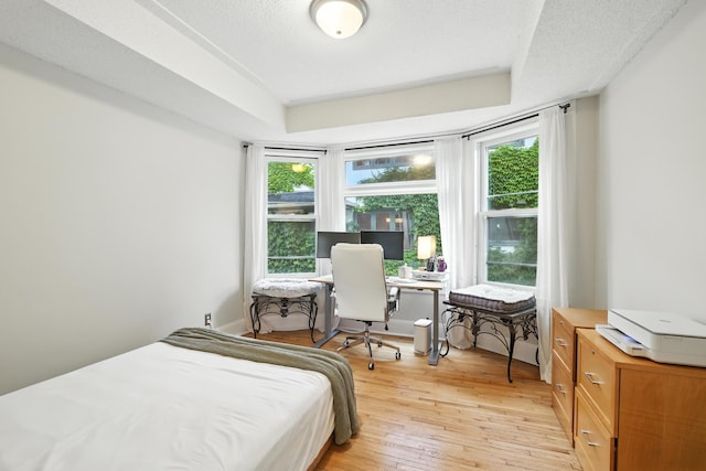 2516 Humboldt Ave S, Minneapolis, MN 55405 - bedroom featuring multiple windows, light wood-style flooring, a tray ceiling, and an office area
