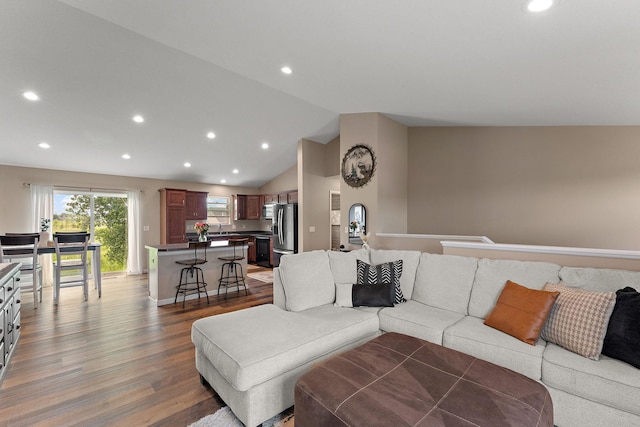 809 Cologne Ln, Waverly, MN 55390 - living area featuring recessed lighting, wood finished floors, and lofted ceiling