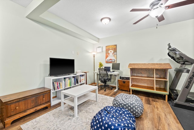 1590 Fountain Ln, Waconia, MN 55387 - living room featuring an office area, wood finished floors, and ceiling fan