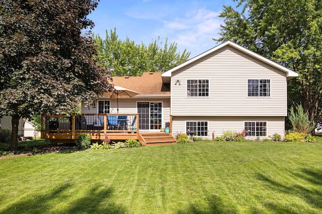 1590 Fountain Ln, Waconia, MN 55387 - back of property with a lawn and a wooden deck