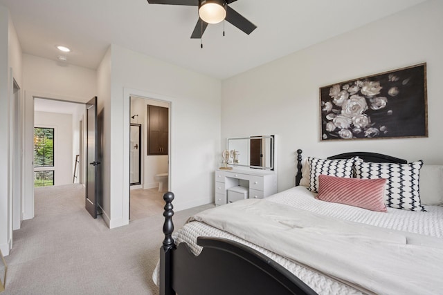 11278 Eastwood Ave SE, Delano, MN 55328 - bedroom featuring light colored carpet, a ceiling fan, and ensuite bathroom
