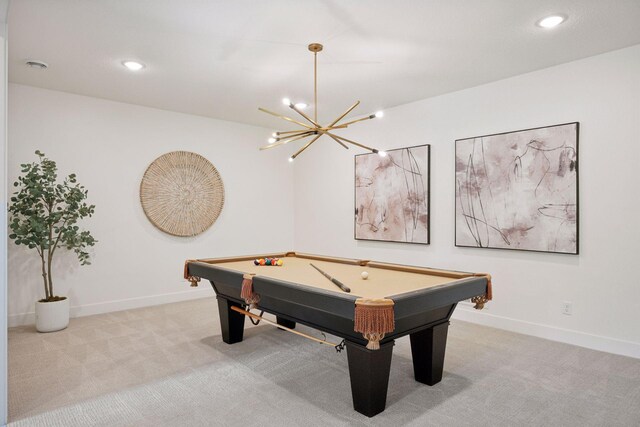 11278 Eastwood Ave SE, Delano, MN 55328 - playroom featuring light colored carpet, a chandelier, pool table, and recessed lighting