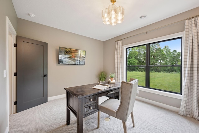 11278 Eastwood Ave SE, Delano, MN 55328 - home office featuring light colored carpet and a chandelier