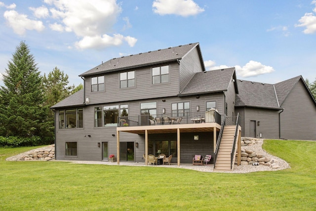 11278 Eastwood Ave SE, Delano, MN 55328 - back of house featuring stairway, a patio area, a lawn, and a wooden deck