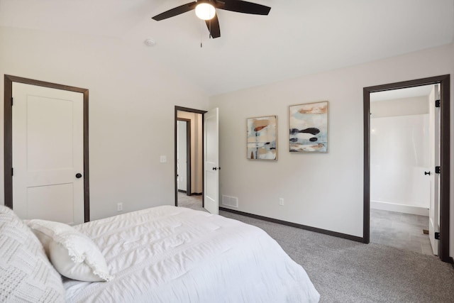 2660 128th Ave NW, Coon Rapids, MN 55434 - carpeted bedroom featuring lofted ceiling, baseboards, and ceiling fan