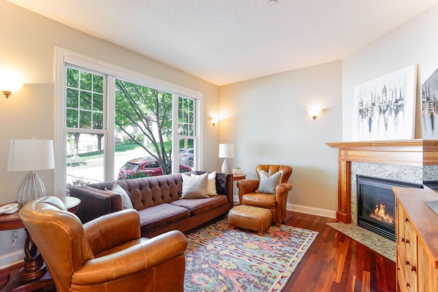 448 3rd St, Excelsior, MN 55331 - living room with a fireplace with flush hearth and dark wood finished floors